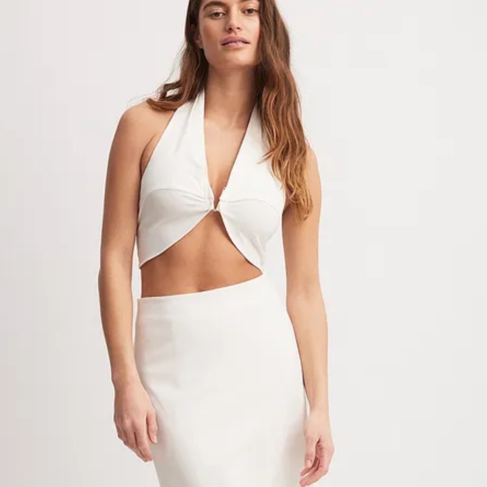 NWT SET- NA-KD Halterneck Front Detail Top & High Waist Flowy Midi Skirt